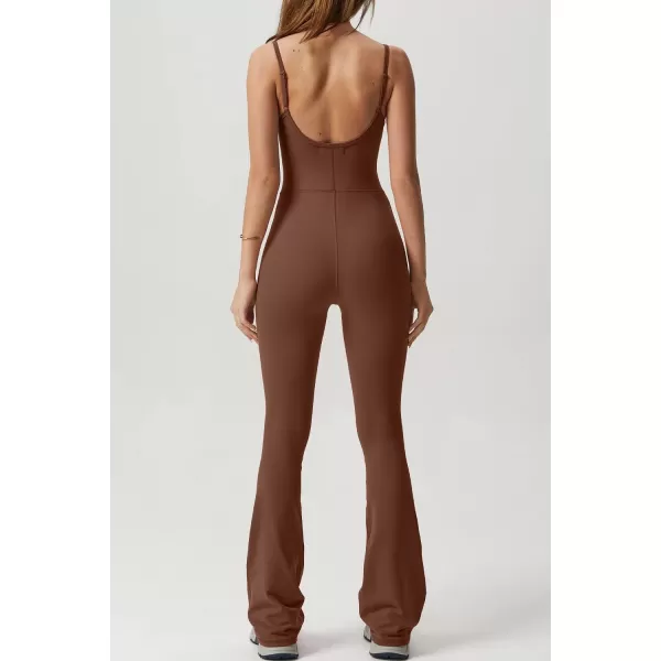 QINSEN Flare Jumpsuits for Women Spaghetti Straps Scoop Neck Bodycon Full Length Casual Unitard Playsuit
