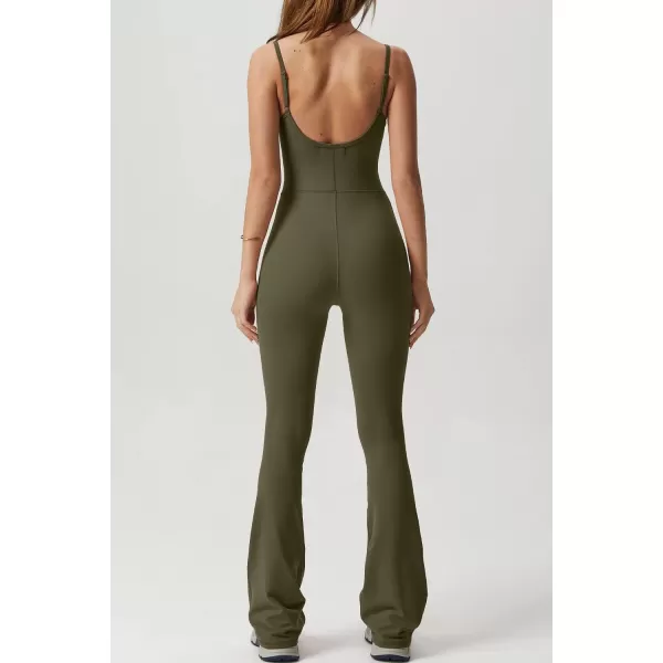 QINSEN Flare Jumpsuits for Women Spaghetti Straps Scoop Neck Bodycon Full Length Casual Unitard Playsuit