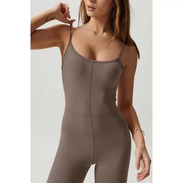 QINSEN Flare Jumpsuits for Women Spaghetti Straps Scoop Neck Bodycon Full Length Casual Unitard Playsuit
