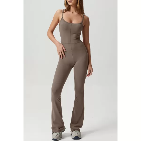 QINSEN Flare Jumpsuits for Women Spaghetti Straps Scoop Neck Bodycon Full Length Casual Unitard Playsuit