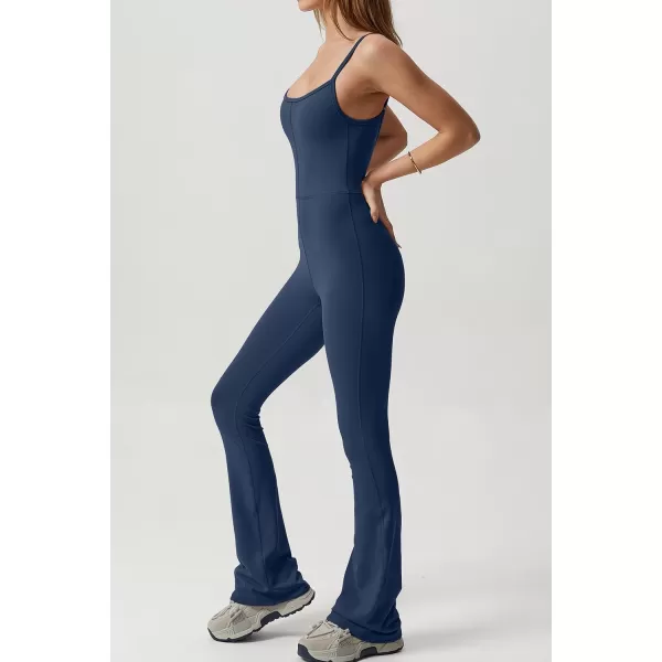 QINSEN Flare Jumpsuits for Women Spaghetti Straps Scoop Neck Bodycon Full Length Casual Unitard Playsuit