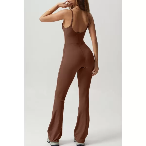 QINSEN Flare Jumpsuits for Women Spaghetti Straps Scoop Neck Bodycon Full Length Casual Unitard Playsuit