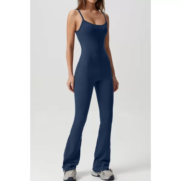 QINSEN Flare Jumpsuits for Women Spaghetti Straps Scoop Neck Bodycon Full Length Casual Unitard Playsuit