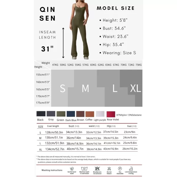 QINSEN Flare Jumpsuits for Women Spaghetti Straps Scoop Neck Bodycon Full Length Casual Unitard Playsuit
