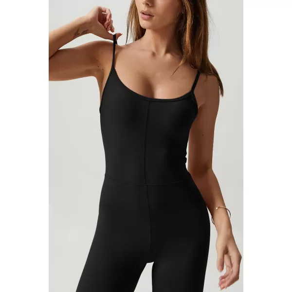 QINSEN Flare Jumpsuits for Women Spaghetti Straps Scoop Neck Bodycon Full Length Casual Unitard Playsuit