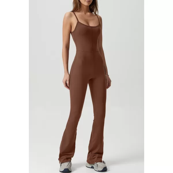 QINSEN Flare Jumpsuits for Women Spaghetti Straps Scoop Neck Bodycon Full Length Casual Unitard Playsuit