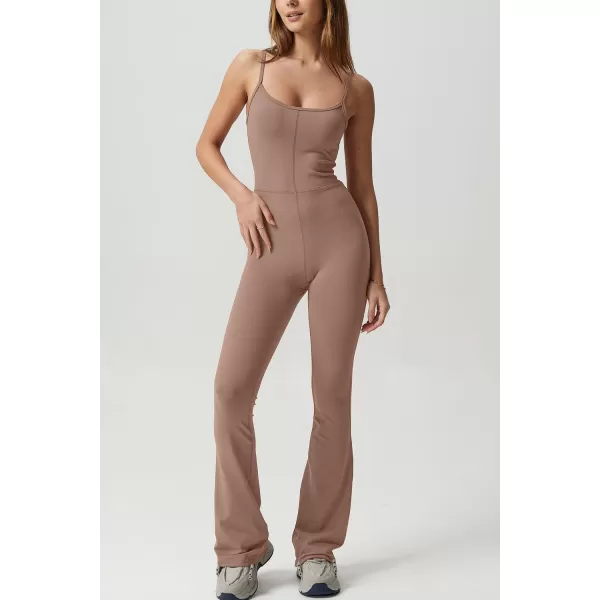 QINSEN Flare Jumpsuits for Women Spaghetti Straps Scoop Neck Bodycon Full Length Casual Unitard Playsuit