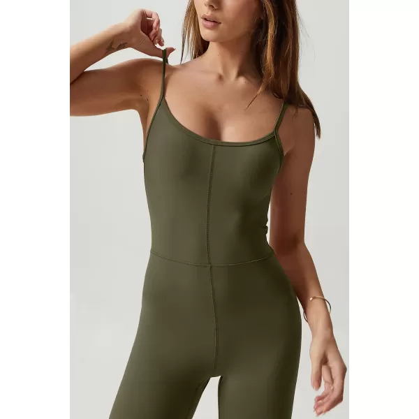 QINSEN Flare Jumpsuits for Women Spaghetti Straps Scoop Neck Bodycon Full Length Casual Unitard Playsuit