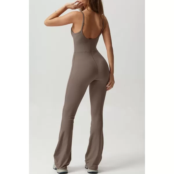 QINSEN Flare Jumpsuits for Women Spaghetti Straps Scoop Neck Bodycon Full Length Casual Unitard Playsuit