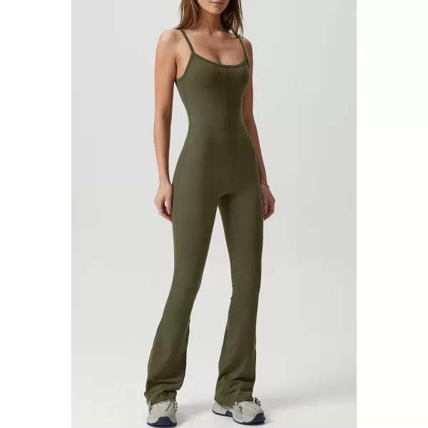 QINSEN Flare Jumpsuits for Women Spaghetti Straps Scoop Neck Bodycon Full Length Casual Unitard Playsuit