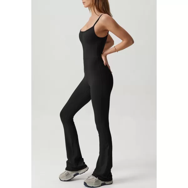 QINSEN Flare Jumpsuits for Women Spaghetti Straps Scoop Neck Bodycon Full Length Casual Unitard Playsuit