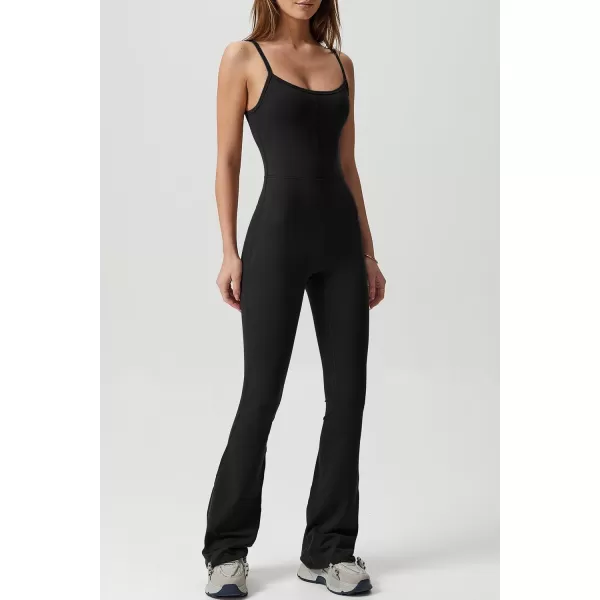 QINSEN Flare Jumpsuits for Women Spaghetti Straps Scoop Neck Bodycon Full Length Casual Unitard Playsuit
