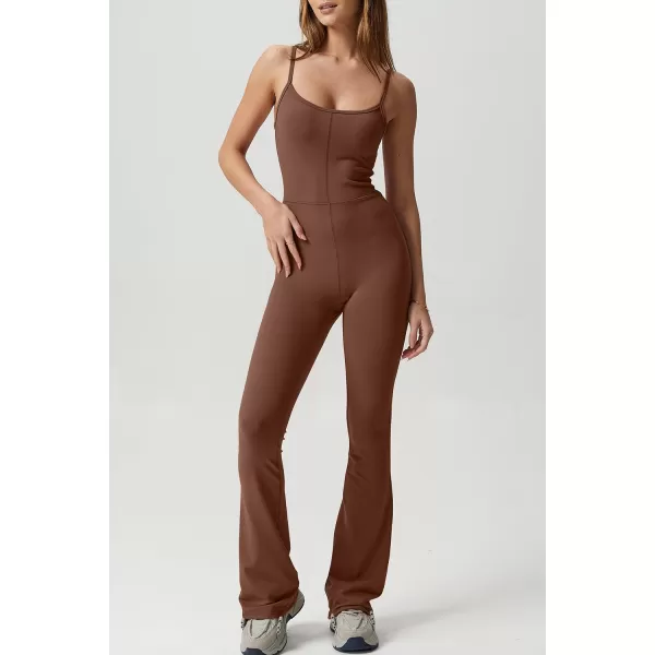 QINSEN Flare Jumpsuits for Women Spaghetti Straps Scoop Neck Bodycon Full Length Casual Unitard Playsuit