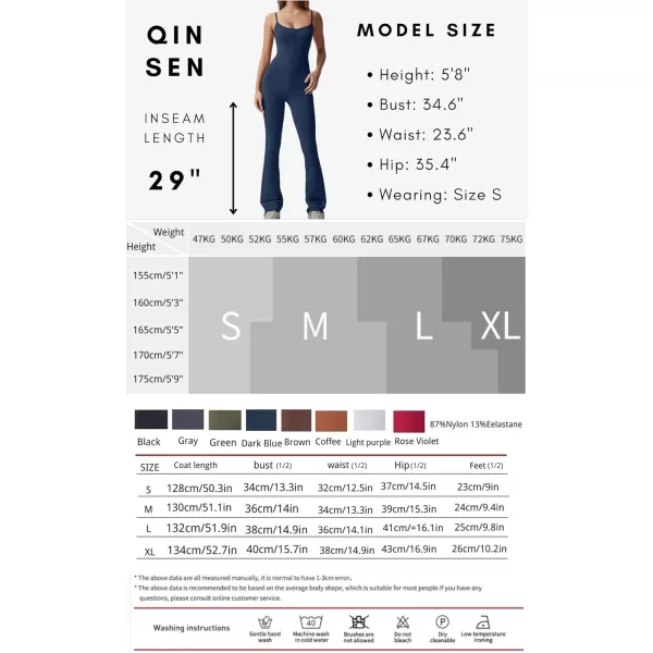 QINSEN Flare Jumpsuits for Women Spaghetti Straps Scoop Neck Bodycon Full Length Casual Unitard Playsuit