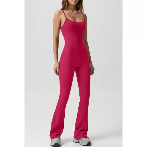 QINSEN Flare Jumpsuits for Women Spaghetti Straps Scoop Neck Bodycon Full Length Casual Unitard Playsuit