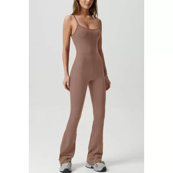 QINSEN Flare Jumpsuits for Women Spaghetti Straps Scoop Neck Bodycon Full Length Casual Unitard Playsuit