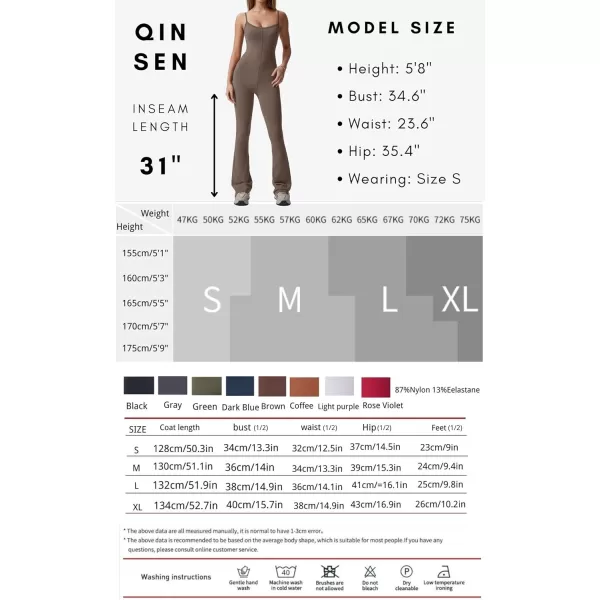 QINSEN Flare Jumpsuits for Women Spaghetti Straps Scoop Neck Bodycon Full Length Casual Unitard Playsuit
