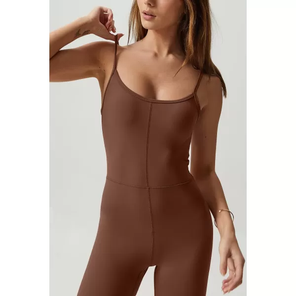 QINSEN Flare Jumpsuits for Women Spaghetti Straps Scoop Neck Bodycon Full Length Casual Unitard Playsuit