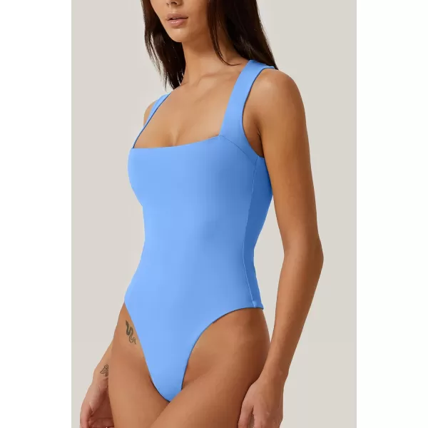 QINSEN Womens Sexy Square Neck Bodysuit Sleeveless Double Lined T Shirt Tops