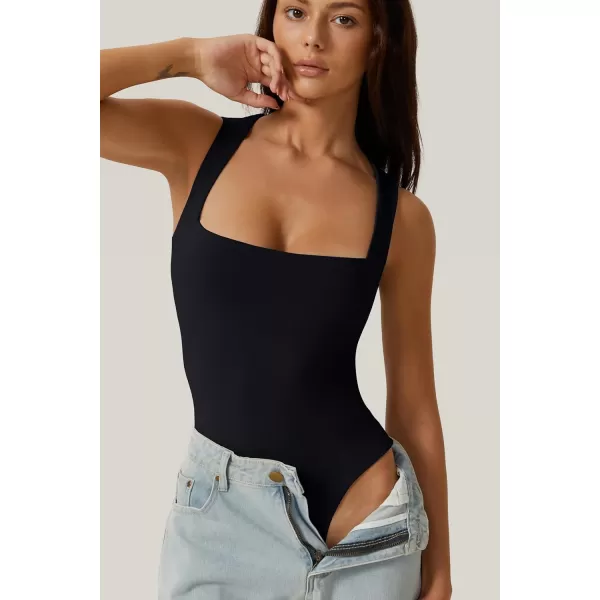 QINSEN Womens Sexy Square Neck Bodysuit Sleeveless Double Lined T Shirt Tops