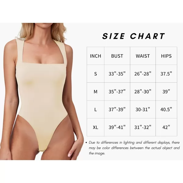 QINSEN Womens Sexy Square Neck Bodysuit Sleeveless Double Lined T Shirt Tops