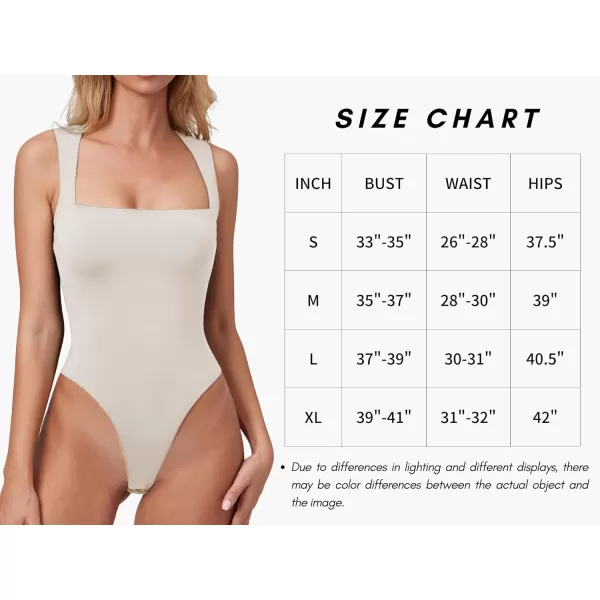 QINSEN Womens Sexy Square Neck Bodysuit Sleeveless Double Lined T Shirt Tops