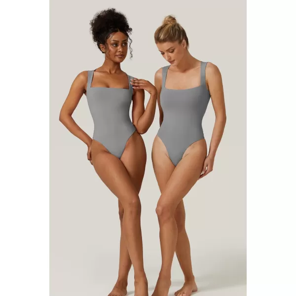 QINSEN Womens Sexy Square Neck Bodysuit Sleeveless Double Lined T Shirt Tops