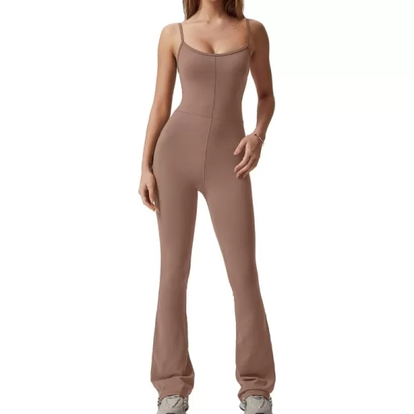 QINSEN Flare Jumpsuits for Women Spaghetti Straps Scoop Neck Bodycon Full Length Casual Unitard Playsuit