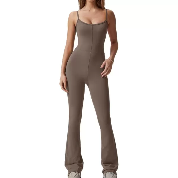 QINSEN Flare Jumpsuits for Women Spaghetti Straps Scoop Neck Bodycon Full Length Casual Unitard Playsuit