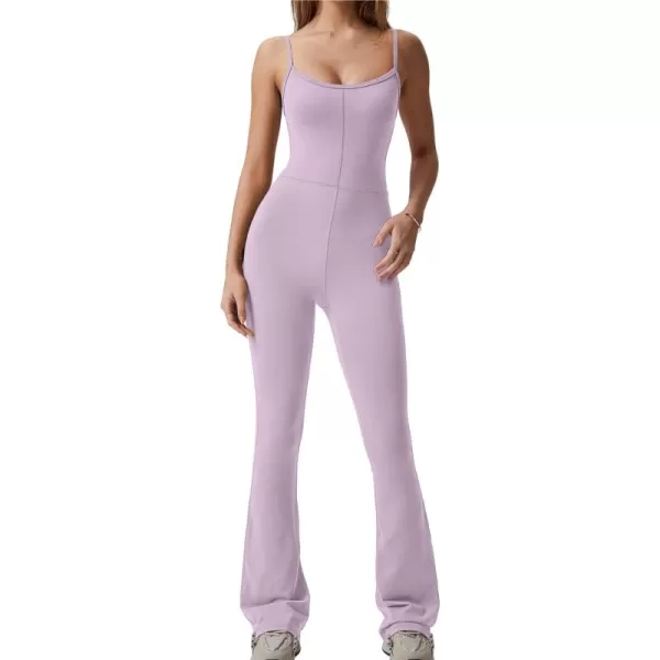 QINSEN Flare Jumpsuits for Women Spaghetti Straps Scoop Neck Bodycon Full Length Casual Unitard Playsuit