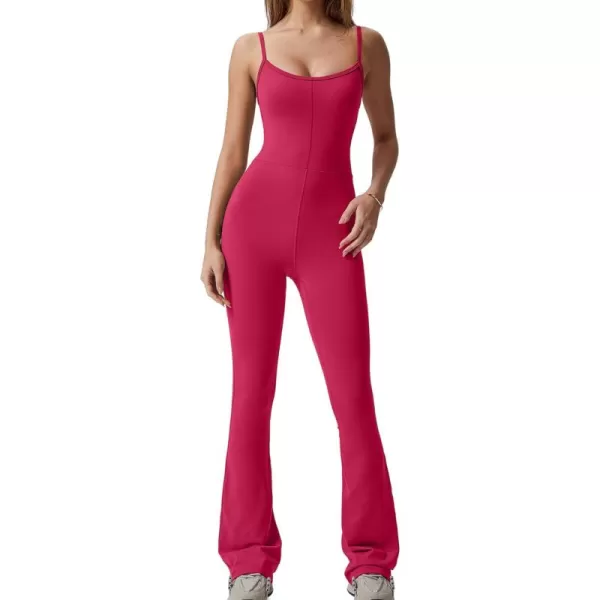 QINSEN Flare Jumpsuits for Women Spaghetti Straps Scoop Neck Bodycon Full Length Casual Unitard Playsuit