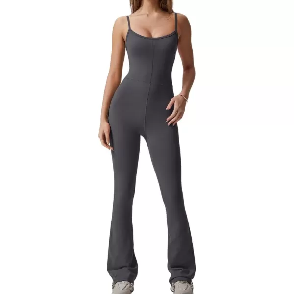 QINSEN Flare Jumpsuits for Women Spaghetti Straps Scoop Neck Bodycon Full Length Casual Unitard Playsuit