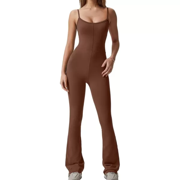 QINSEN Flare Jumpsuits for Women Spaghetti Straps Scoop Neck Bodycon Full Length Casual Unitard Playsuit