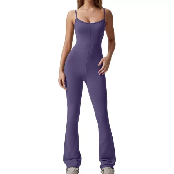 QINSEN Flare Jumpsuits for Women Spaghetti Straps Scoop Neck Bodycon Full Length Casual Unitard Playsuit