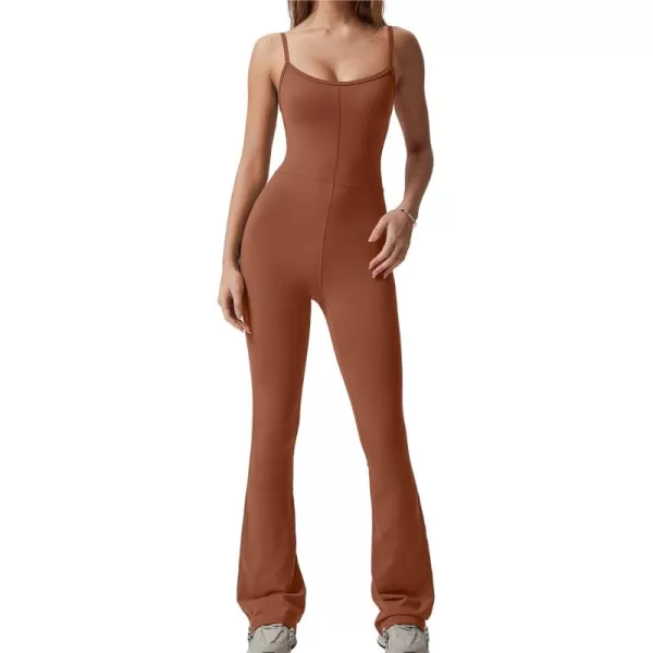 QINSEN Flare Jumpsuits for Women Spaghetti Straps Scoop Neck Bodycon Full Length Casual Unitard Playsuit