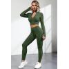 imageQINSEN Long Sleeve Workout Shirt for Women High Funnel Neck Crop Tops Tummy Control Leggings Fitted 2 Pieces SetsY118 Army Green