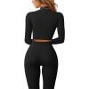 imageQINSEN Long Sleeve Workout Shirt for Women High Funnel Neck Crop Tops Tummy Control Leggings Fitted 2 Pieces SetsY118 Black