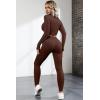 imageQINSEN Long Sleeve Workout Shirt for Women High Funnel Neck Crop Tops Tummy Control Leggings Fitted 2 Pieces SetsY118 Coffee