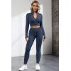 imageQINSEN Long Sleeve Workout Shirt for Women High Funnel Neck Crop Tops Tummy Control Leggings Fitted 2 Pieces SetsY118 Dark Blue