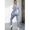 imageQINSEN Long Sleeve Workout Shirt for Women High Funnel Neck Crop Tops Tummy Control Leggings Fitted 2 Pieces SetsY118 Grey