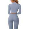 imageQINSEN Long Sleeve Workout Shirt for Women High Funnel Neck Crop Tops Tummy Control Leggings Fitted 2 Pieces SetsY118 Grey