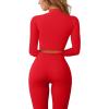 imageQINSEN Long Sleeve Workout Shirt for Women High Funnel Neck Crop Tops Tummy Control Leggings Fitted 2 Pieces SetsY118 Red