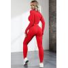 imageQINSEN Long Sleeve Workout Shirt for Women High Funnel Neck Crop Tops Tummy Control Leggings Fitted 2 Pieces SetsY118 Red