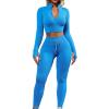 imageQINSEN Long Sleeve Workout Shirt for Women High Funnel Neck Crop Tops Tummy Control Leggings Fitted 2 Pieces SetsY118 Sapphire Blue