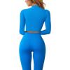 imageQINSEN Long Sleeve Workout Shirt for Women High Funnel Neck Crop Tops Tummy Control Leggings Fitted 2 Pieces SetsY118 Sapphire Blue