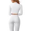imageQINSEN Long Sleeve Workout Shirt for Women High Funnel Neck Crop Tops Tummy Control Leggings Fitted 2 Pieces SetsY118 White