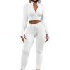 imageQINSEN Long Sleeve Workout Shirt for Women High Funnel Neck Crop Tops Tummy Control Leggings Fitted 2 Pieces SetsY118 White