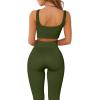 imageQINSEN Ribbed Workout Outfits for Women 2 Piece Seamless Sport Bra High Waist Yoga Leggings SetsArmy Green