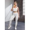 imageQINSEN Ribbed Workout Outfits for Women 2 Piece Seamless Sport Bra High Waist Yoga Leggings SetsBeige