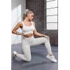 imageQINSEN Ribbed Workout Outfits for Women 2 Piece Seamless Sport Bra High Waist Yoga Leggings SetsBeige